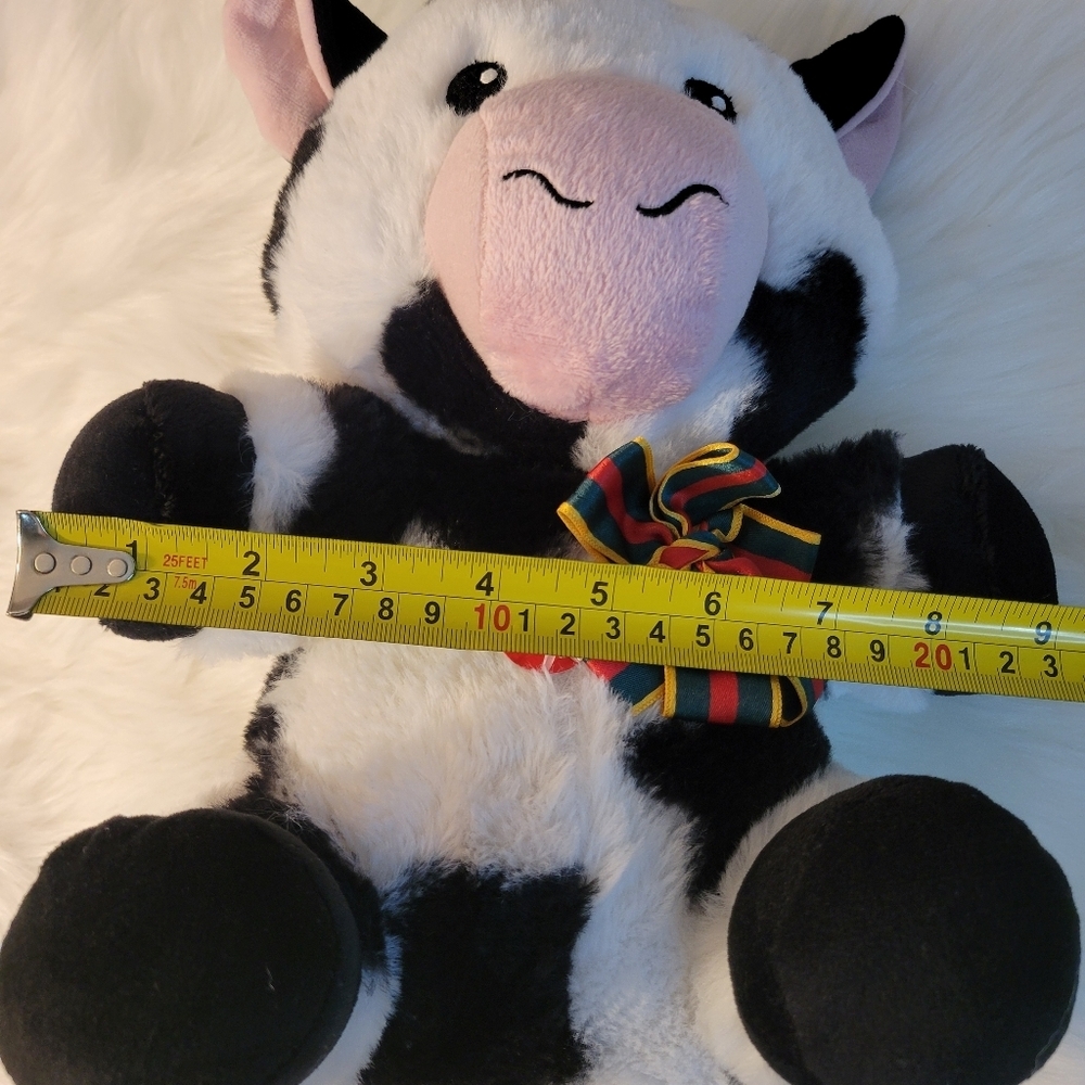 Plush Cow Toy with Bow - Black and White - Picture 7 of 9